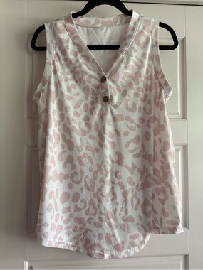 Sleeveless V-Neck Animal Print Tank Top - Blush/White